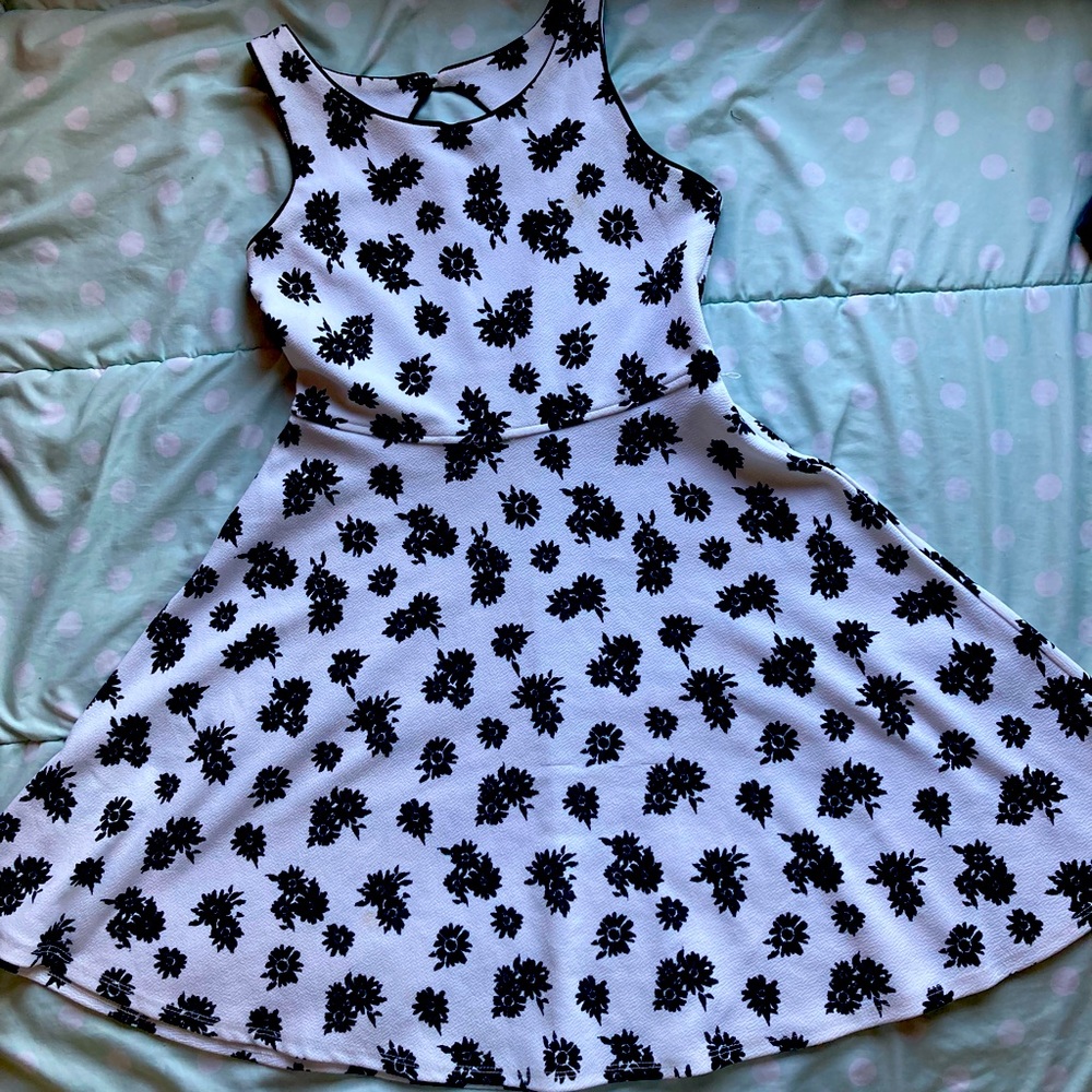 White summer dress with black flowers.